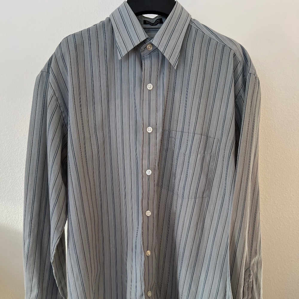 Men's Van Heusen Green Stripe Wrinkle Free Stain Shield Button Down Shirt